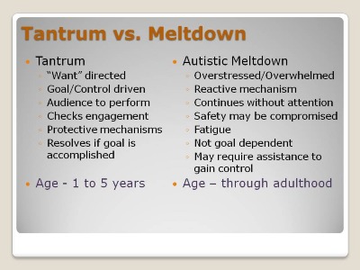This is pretty much my previous understanding of the meltdown-vs-tantrum topic. 
