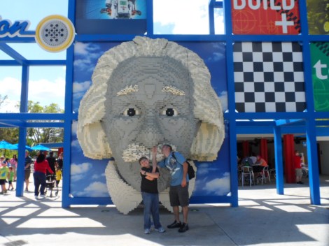 Image is [my] Brutus and Cassius -- conspiring together to pick the giant nose of a huge Lego-Statute of Einstein's Face...(For my blind readers -- I promise that is what is happening in this picture! I promise I am not messing with you...)